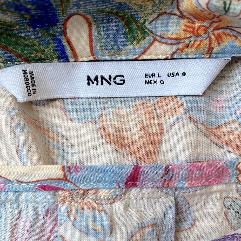 Mango Floral Pattern Shirt Cotton Short Sleeve Multicolor Size 8 - Picture 14 of 14